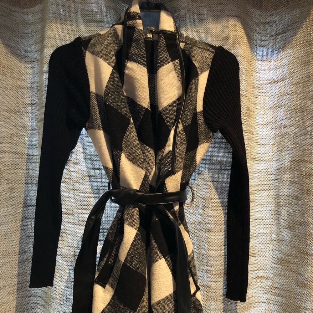 Black and white gingham sweater jacket